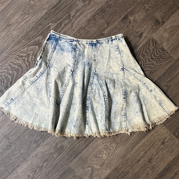 Free People Light Blue Frayed Mini Skirt - Picture 3 of 3